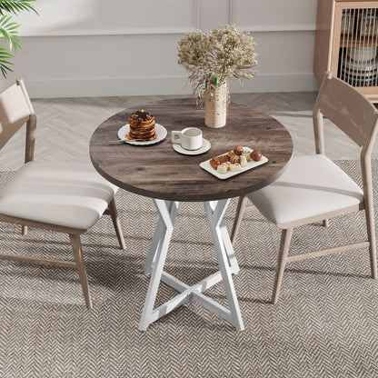 80cm Round Dining Table Wooden Kitchen Table with Metal Pedestal Base-Natural