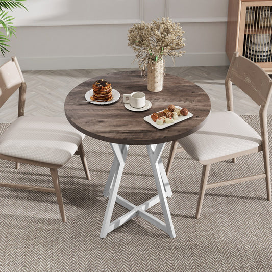 80cm Round Dining Table Wooden Kitchen Table with Metal Pedestal Base-Natural