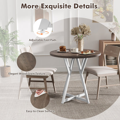 80cm Round Dining Table Wooden Kitchen Table with Metal Pedestal Base-Natural