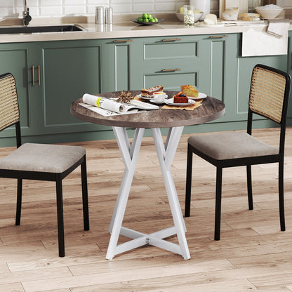 80cm Round Dining Table Wooden Kitchen Table with Metal Pedestal Base-Natural