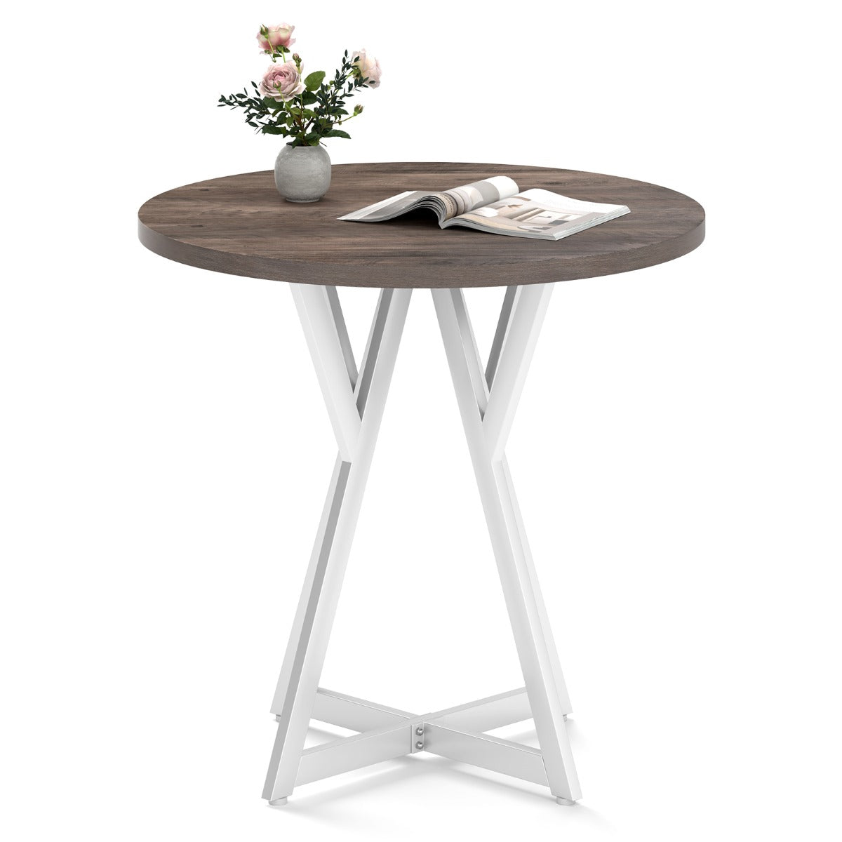 80cm Round Dining Table Wooden Kitchen Table with Metal Pedestal Base-Natural