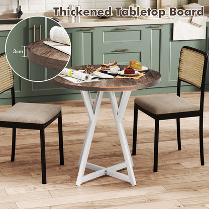 80cm Round Dining Table Wooden Kitchen Table with Metal Pedestal Base-Natural