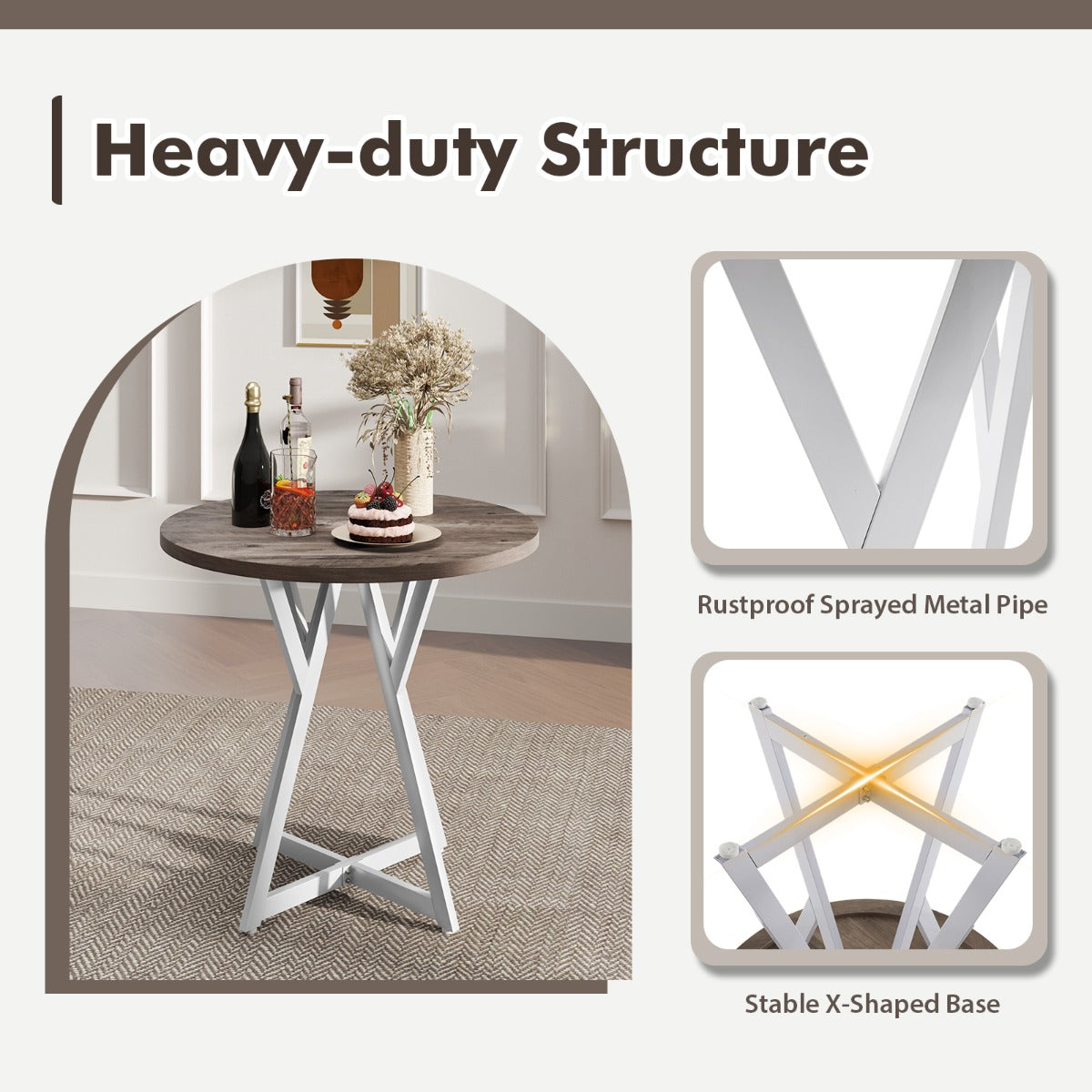 80cm Round Dining Table Wooden Kitchen Table with Metal Pedestal Base-Natural