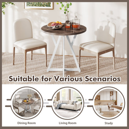 80cm Round Dining Table Wooden Kitchen Table with Metal Pedestal Base-Natural