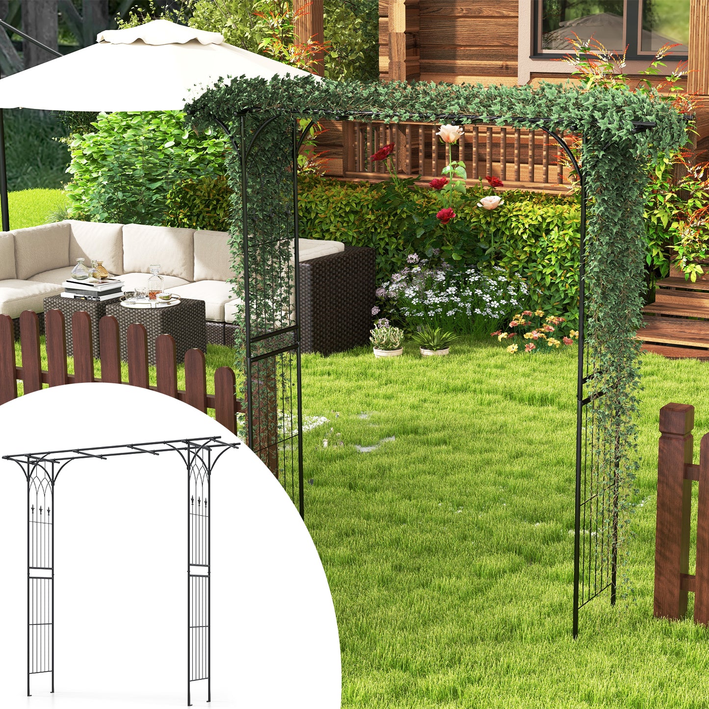 2M Garden Arbor Metal Archway for Climbing Plants