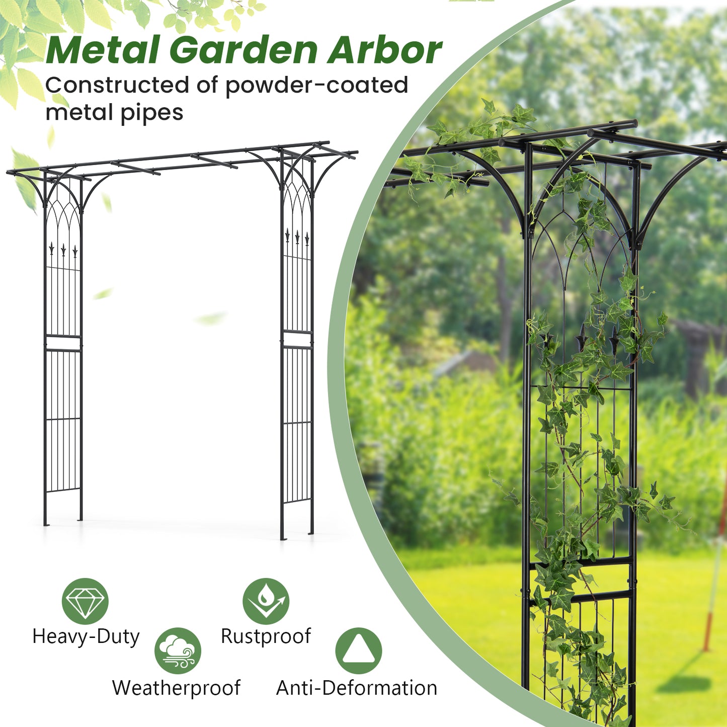 2M Garden Arbor Metal Archway for Climbing Plants