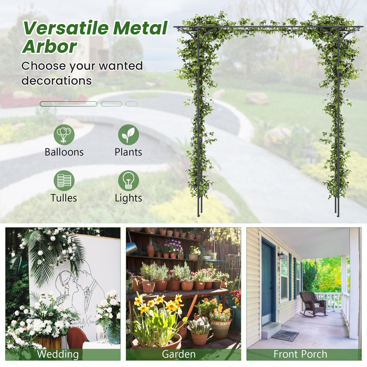 2M Garden Arbor Metal Archway for Climbing Plants
