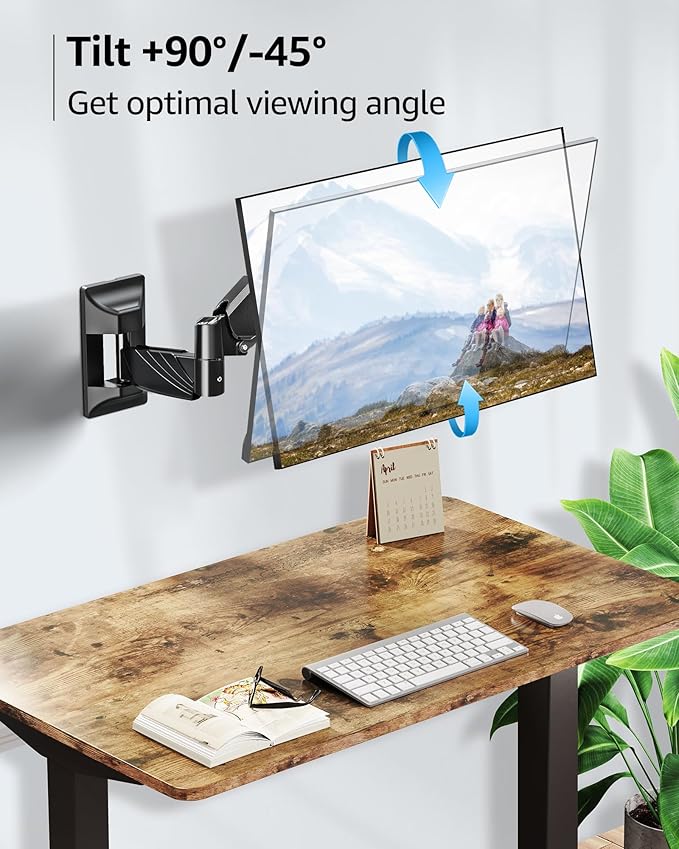 MOUNTUP Single Monitor Wall Mount for 17-32 Inch Computer Screen, Wall Mounted Monitor Holder Support 4.4-17.6lbs Display, Gas Spring Monitor Arm, VESA Bracket for VESA 75x75mm and 100x100mm, Black