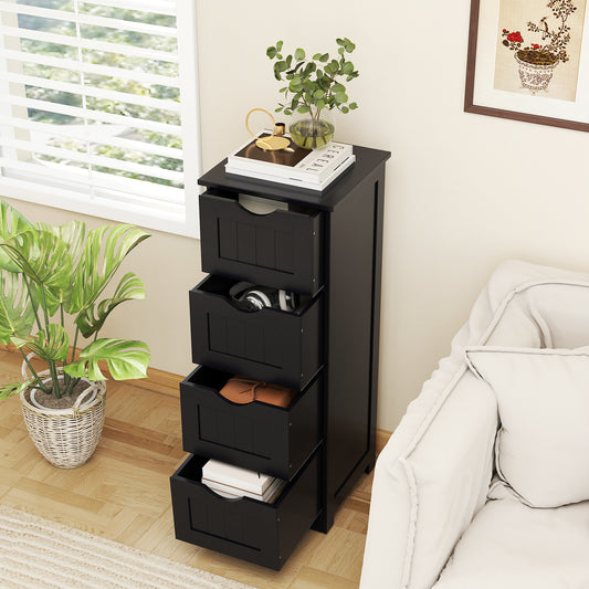 82 cm 4 Drawer Bathroom Floor Cabinet with Anti tipping Device-Black