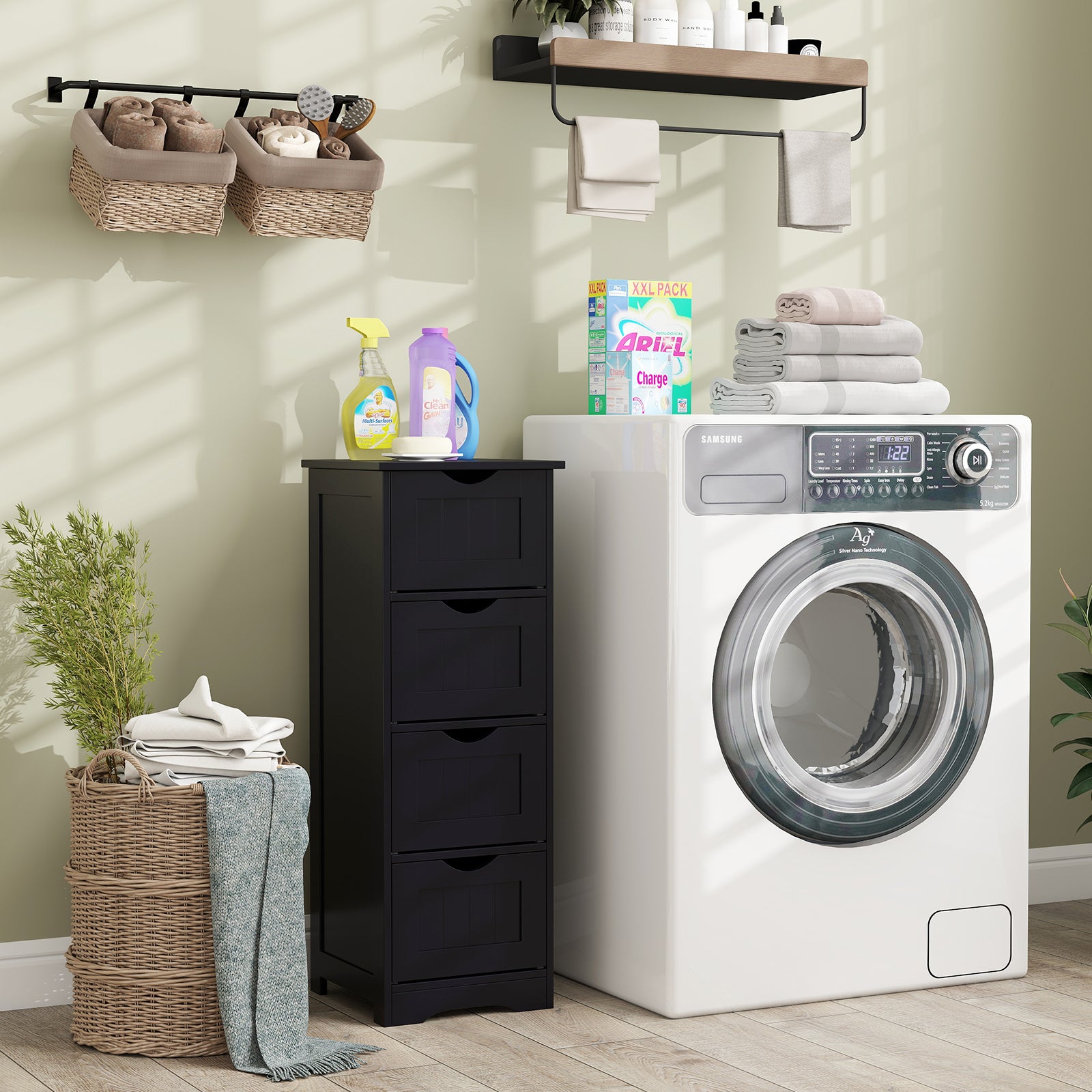 82 cm 4 Drawer Bathroom Floor Cabinet with Anti tipping Device-Black