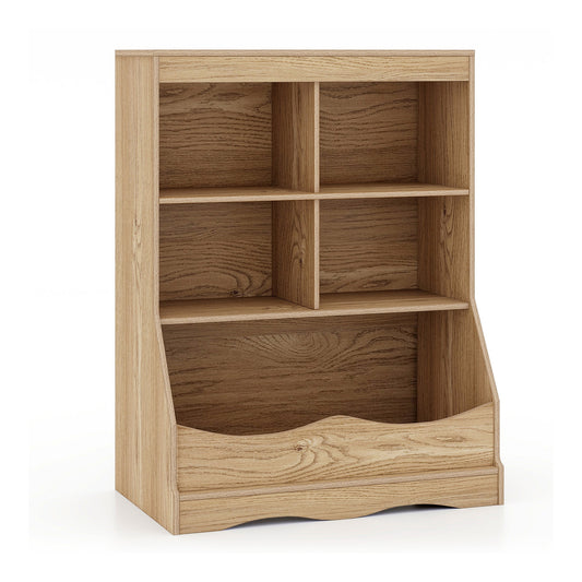 88 CM Kids Bookshelf with 5 Bins for Playroom and Living Room-Natural