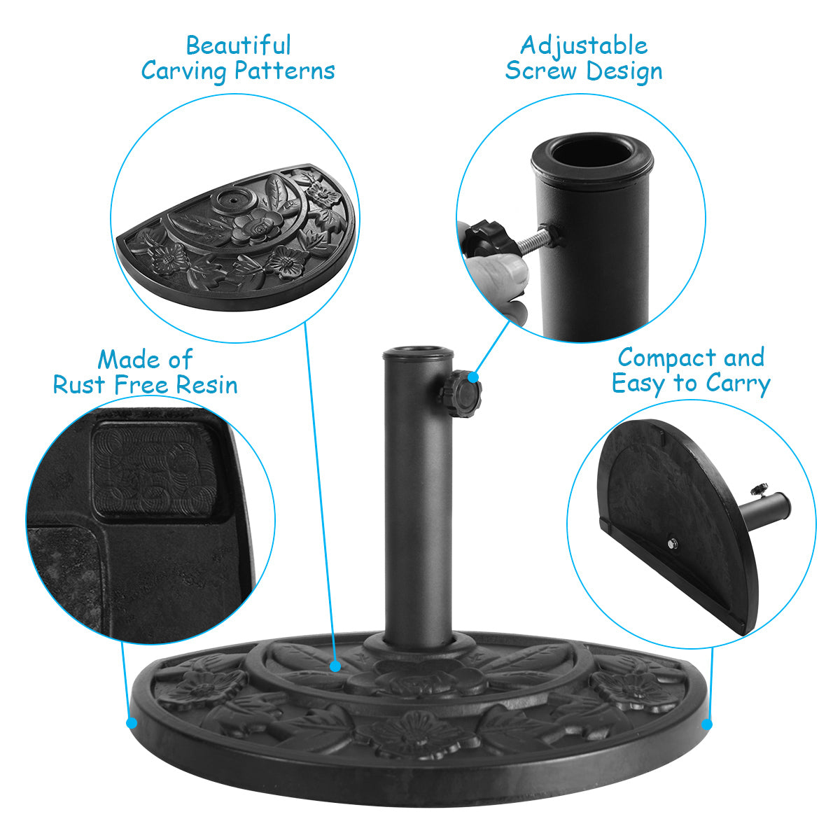 Costway Half Round Resin Umbrella Base with Adjustable Screw Mechanism for Garden