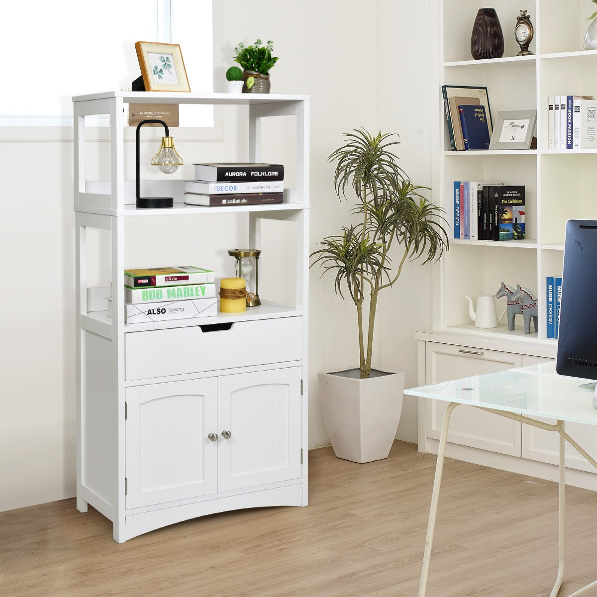 Costway Storage Cabinet Display Shelf with Durable Material for Bathroom