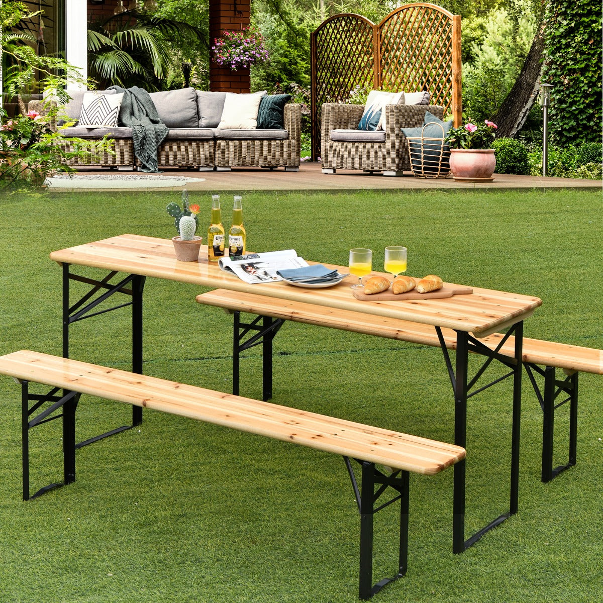 3 Pieces Outdoor Folding Picnic Table Bench Set