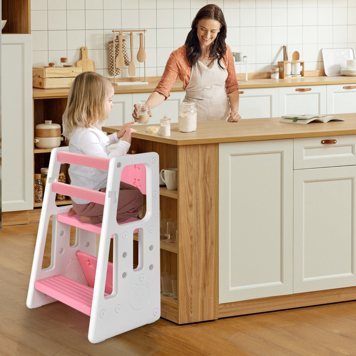Costway Kids Step Learning Stool with Double Safety Rails for Baby