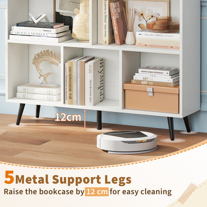 8-Cube Bookcase Mid Century Modern Storage Organizer with 5 Tapered Metal Legs-White
