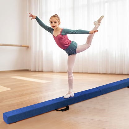 8 FT Folding Balance Beam with Solid Wood Base and Anti-slip Bottom-Blue