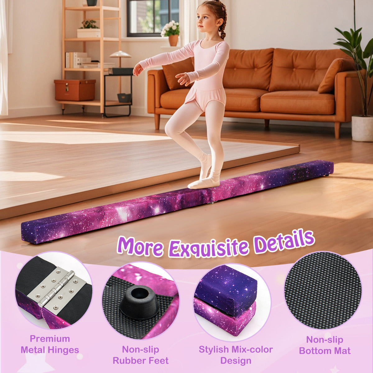 8 FT Folding Balance Beam with Solid Wood Base and Anti-slip Bottom-Magic Star