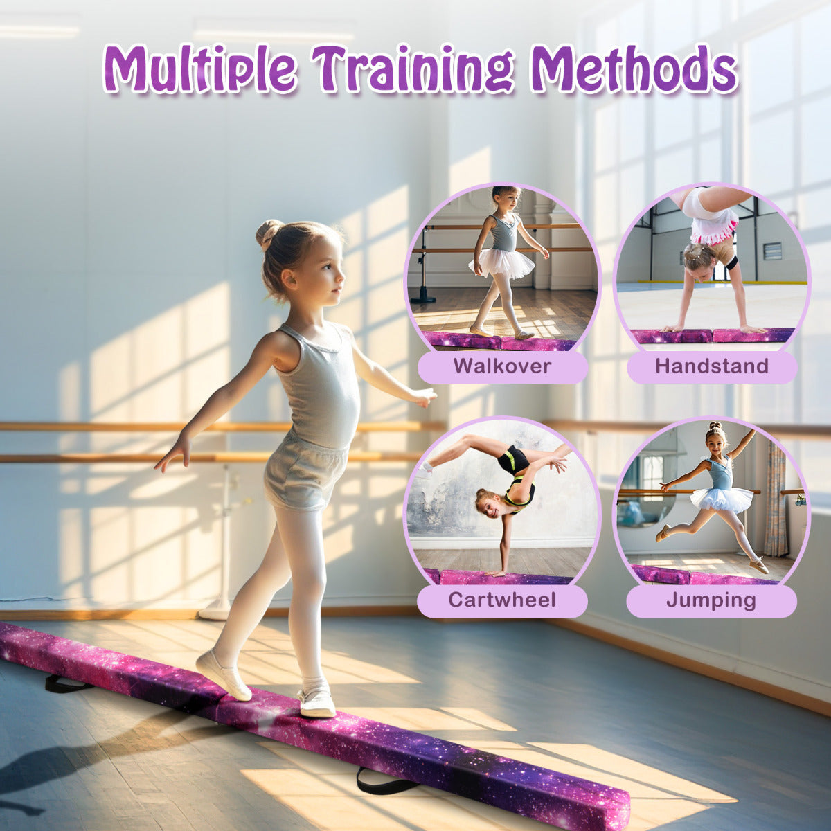 8 FT Folding Balance Beam with Solid Wood Base and Anti-slip Bottom-Magic Star