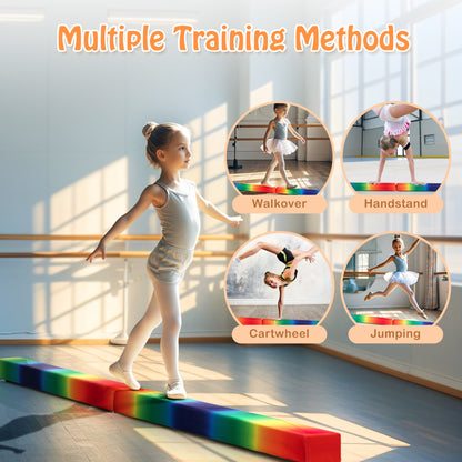 8 FT Folding Balance Beam with Solid Wood Base and Anti-slip Bottom-Rainbow