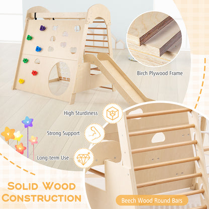 8-in-1 Indoor Jungle Gym Wooden Playground Montessori Climbing Playset-Natural