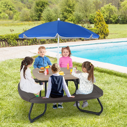 8 Person Kids Picnic Table with Adjustable & Collapsible Umbrella-Brown