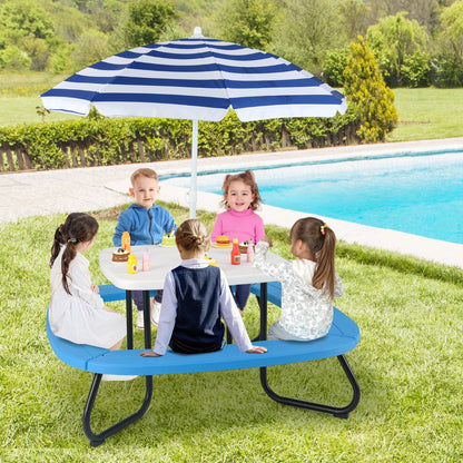 8 Person Kids Picnic Table with Adjustable and Collapsible Umbrella-White