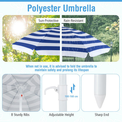 8 Person Kids Picnic Table with Adjustable and Collapsible Umbrella-White