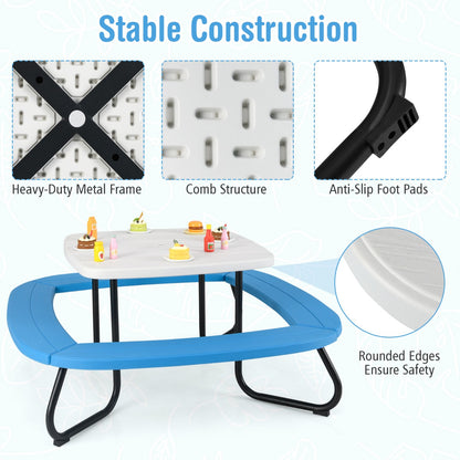 8 Person Kids Picnic Table with Adjustable and Collapsible Umbrella-White