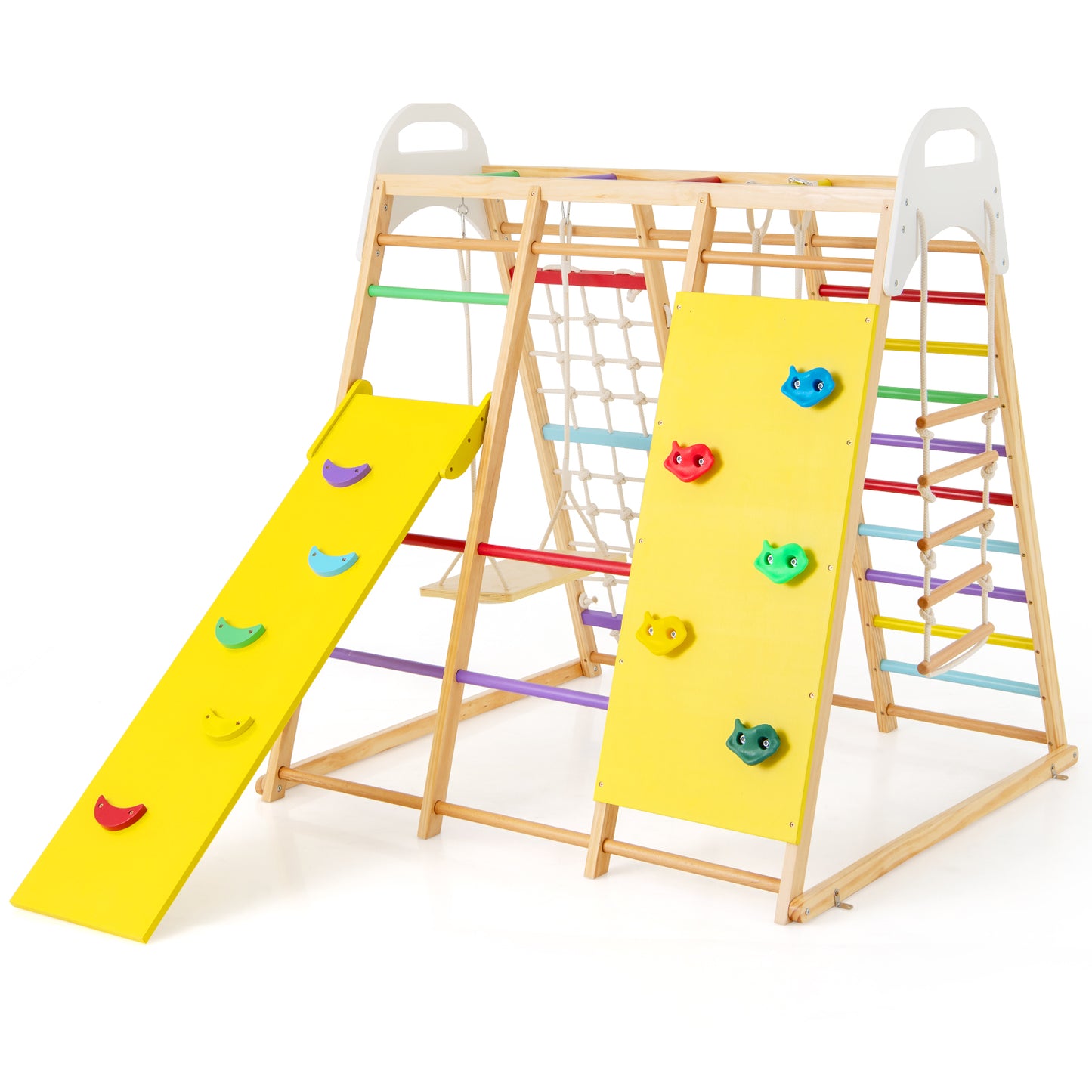 8-in-1 Wooden Jungle Gym Playset with Monkey Bars &amp; Climbing Ladder-Multicolour