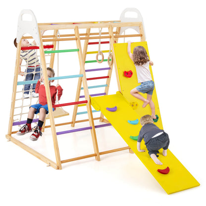 8-in-1 Wooden Jungle Gym Playset with Monkey Bars &amp; Climbing Ladder-Multicolour