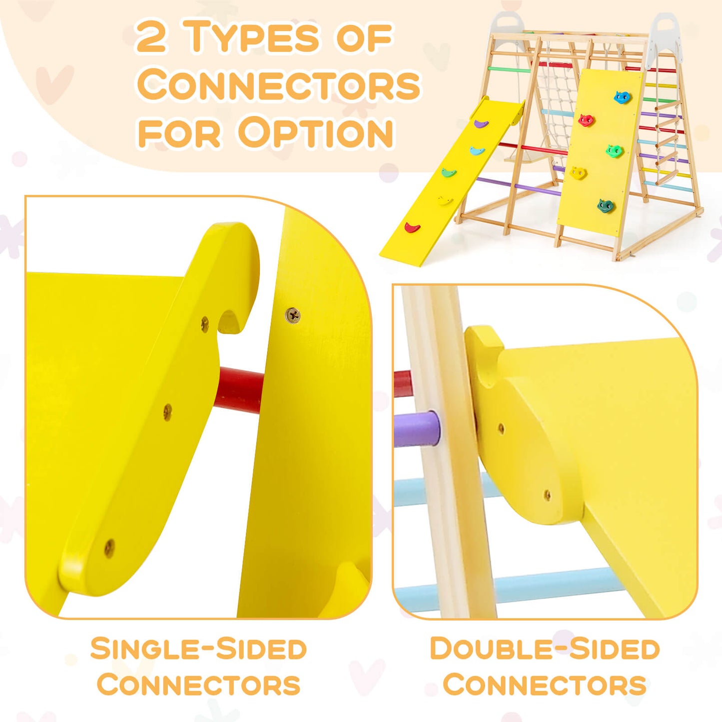 8-in-1 Wooden Jungle Gym Playset with Monkey Bars &amp; Climbing Ladder-Multicolour