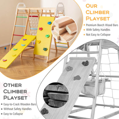 8-in-1 Wooden Jungle Gym Playset with Monkey Bars &amp; Climbing Ladder-Multicolour