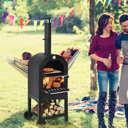 3-in-1 Pizza Oven Wood Fired Portable Outdoor BBQ Grill Smoker Pizza Maker