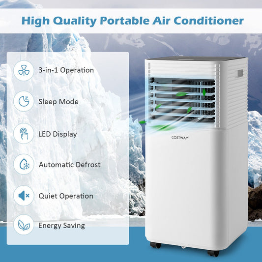 9000 BTU portable air conditioner cools rooms from 20 to 25 square meters with efficient airflow