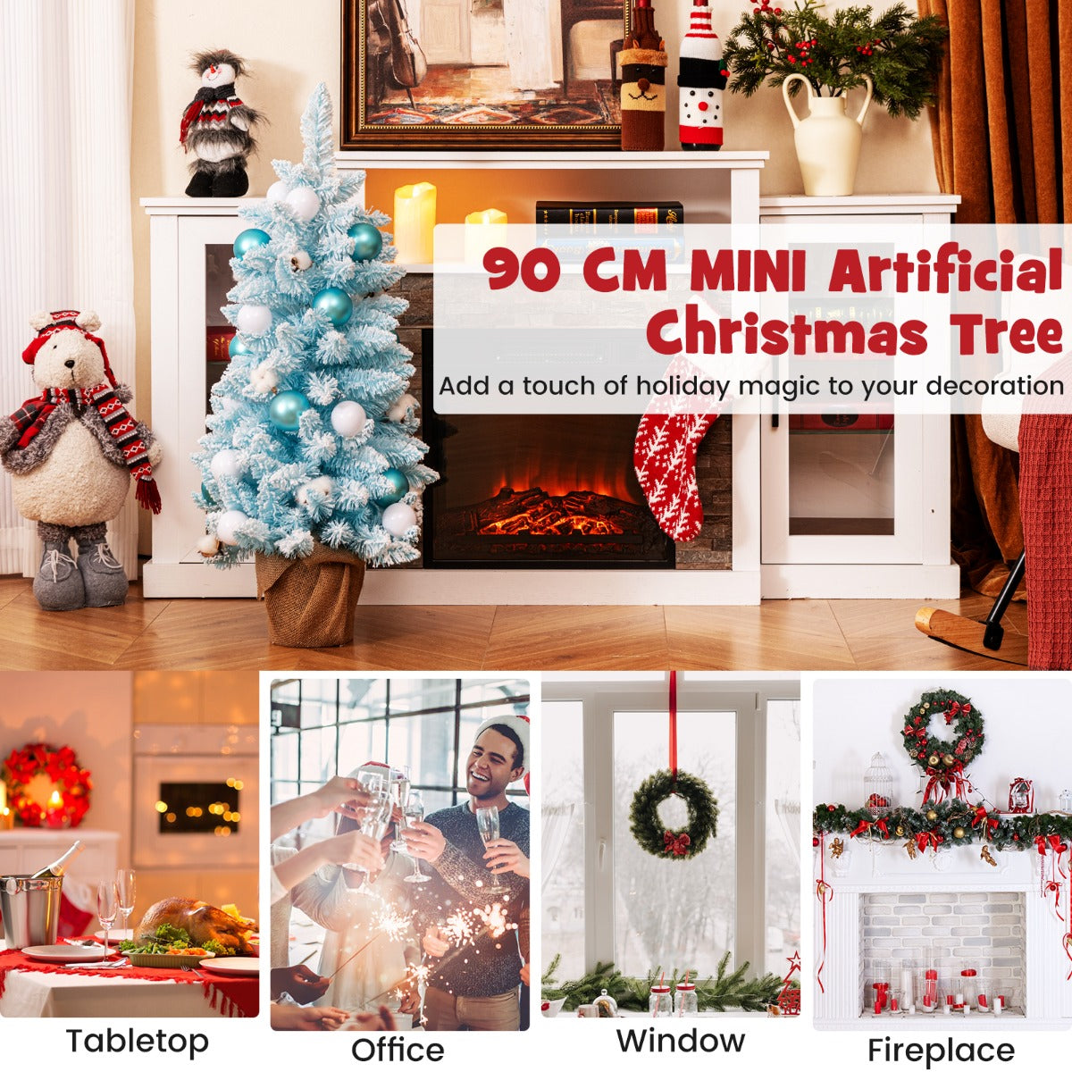 Costway 90 CM Artificial Mini Christmas Tree-Blue