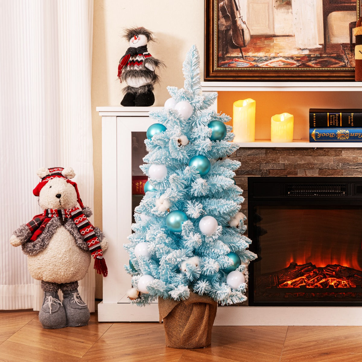 Costway 90 CM Artificial Mini Christmas Tree-Blue