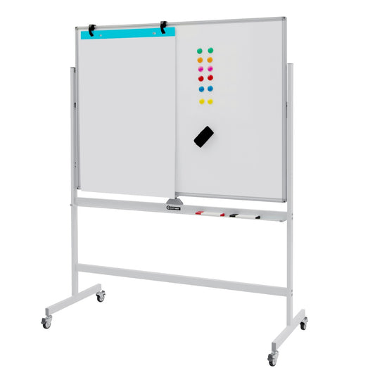 Costway 90 x 120CM Mobile Magnetic Reversible Whiteboard with Adjustable Height-White