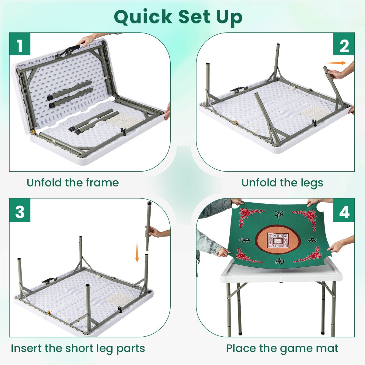 90cm Folding Mahjong Table Portable with Felt Mat and Cup Holders-Red