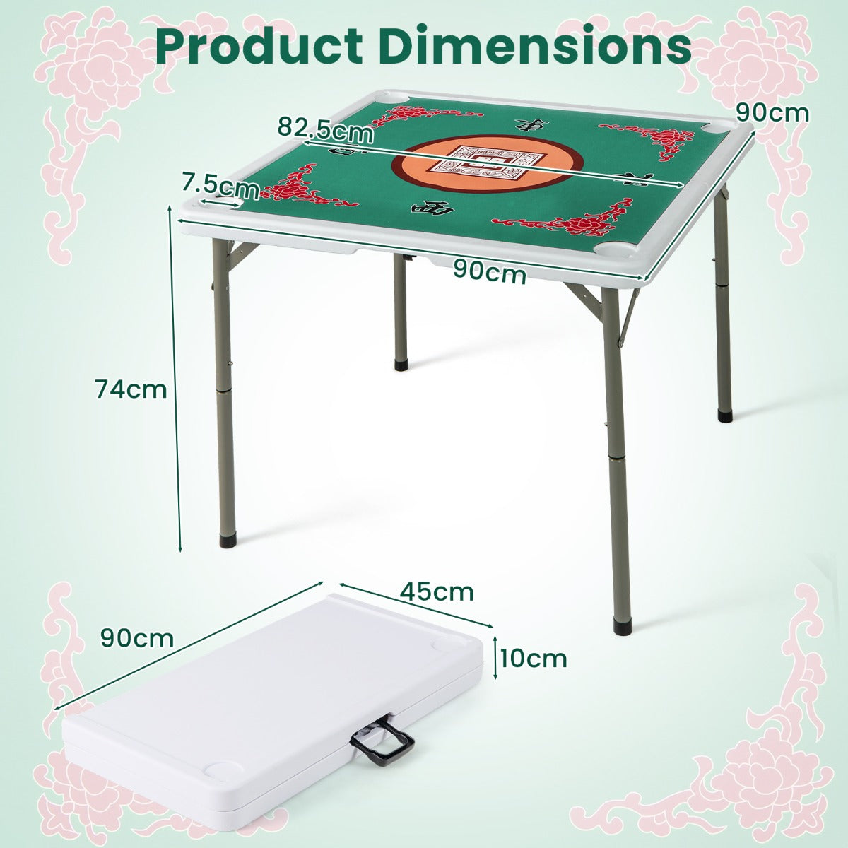 90cm Folding Mahjong Table Portable with Felt Mat and Cup Holders-Red