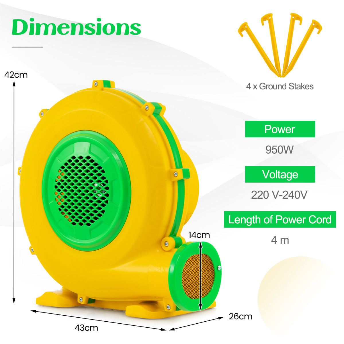 950W 1.3 HP Electric Blower for Water Slide and Projector Screen