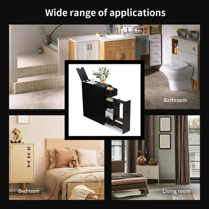 Freestanding  Slim Bathroom Storage Cabinet with Slide-out Drawers for Small/ Narrow Bathroom-Black
