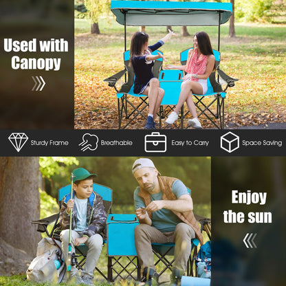 Double Folding Camping Chair with Canopy and Armrests-Blue