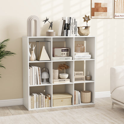 9-Cube Bookshelf Modern Cubby Bookcase with Back Guardrail and Anti-tipping Kits-White