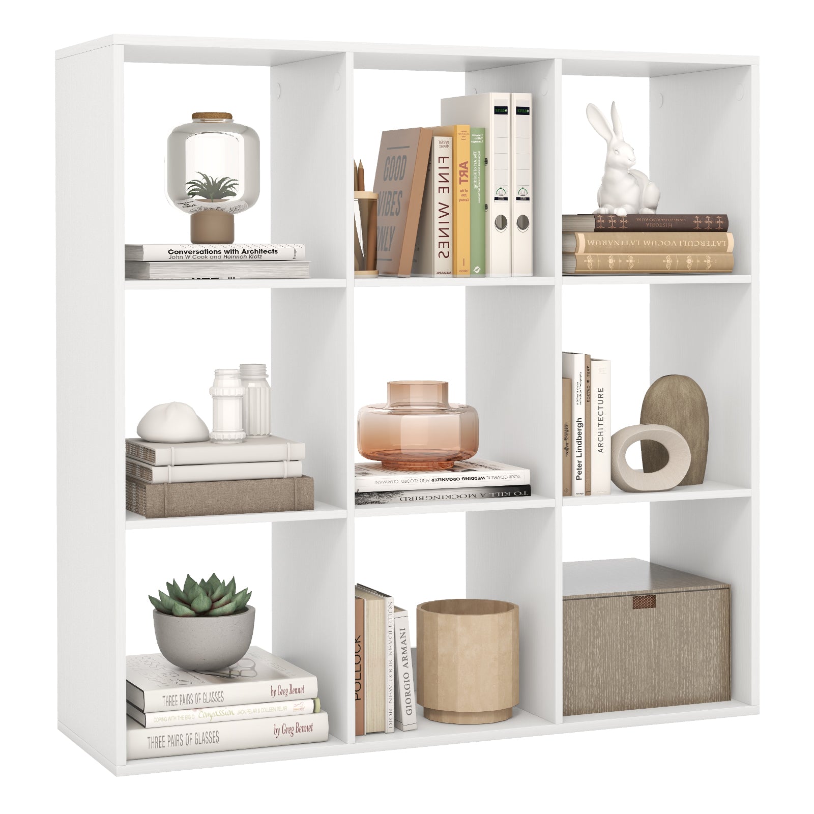 9-Cube Bookshelf Modern Cubby Bookcase with Back Guardrail and Anti-tipping Kits-White