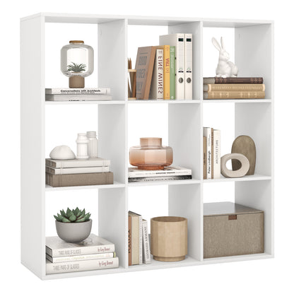 9-Cube Bookshelf Modern Cubby Bookcase with Back Guardrail and Anti-tipping Kits-White