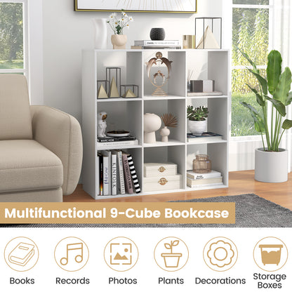 9-Cube Bookshelf Modern Cubby Bookcase with Back Guardrail and Anti-tipping Kits-White