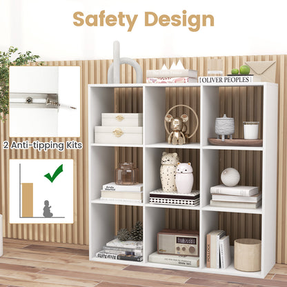 9-Cube Bookshelf Modern Cubby Bookcase with Back Guardrail and Anti-tipping Kits-White