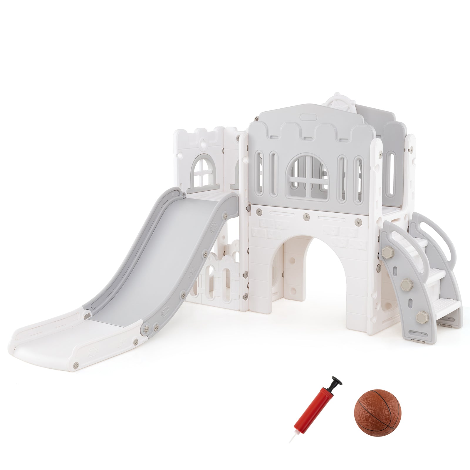 9 in 1 Baby Indoor Playground Slide and Climber Playset for Kids-Grey and White