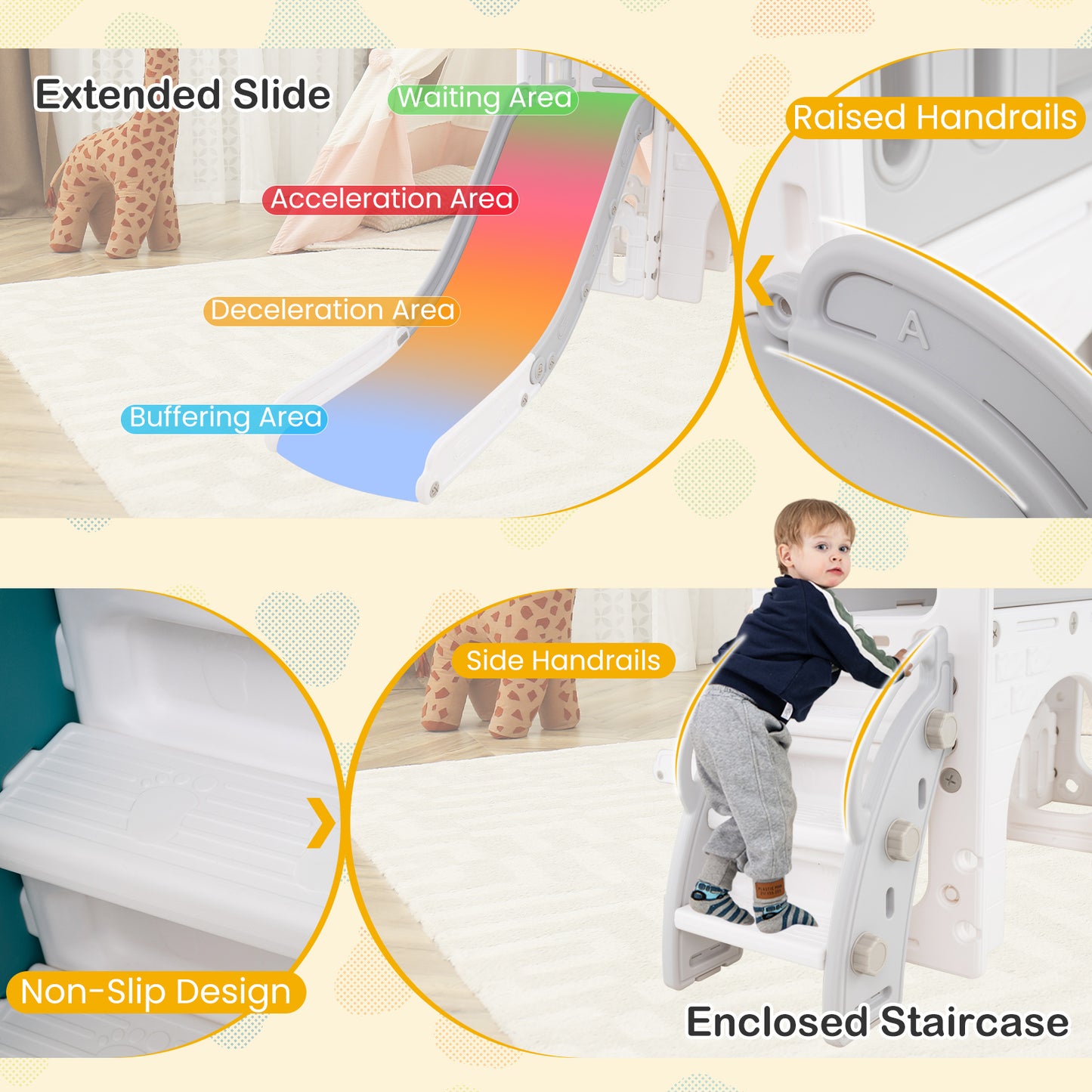9 in 1 Baby Indoor Playground Slide and Climber Playset for Kids-Grey and White